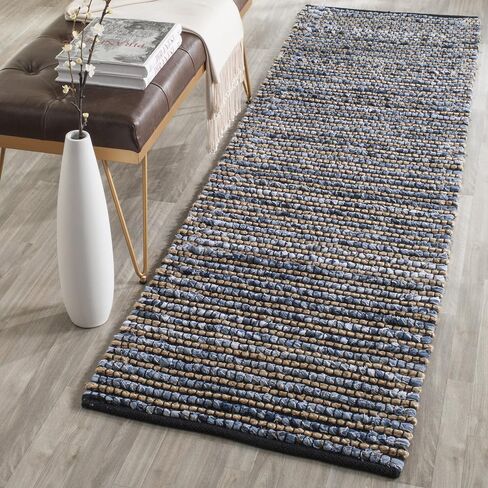 مجموعة SAFAVIEH Cape Cod مقاس 2'3" x 6' أزرق CAP365A مصنوعة يدويًا من القطن المضفر والجوت عداء in Saudi Arabia