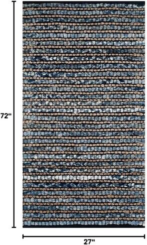 مجموعة SAFAVIEH Cape Cod مقاس 2'3" x 6' أزرق CAP365A مصنوعة يدويًا من القطن المضفر والجوت عداء in Saudi Arabia
