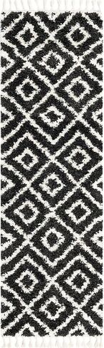 Unique Loom Hygge Shag Collection Area Rug - Diamond (2' 7" x 8' 2" Runner, Black and White) in Saudi Arabia