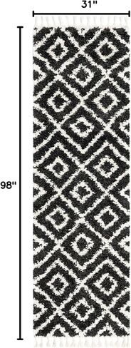 Unique Loom Hygge Shag Collection Area Rug - Diamond (2' 7" x 8' 2" Runner, Black and White) in Saudi Arabia