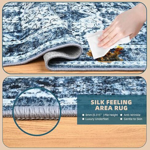 CRUGZ Machine Washable 2x6 Feet Entryway Runner Rug, Ultra Soft Faux Wool Bedside Runner Rugs Non-Slip Floral Runners for Hallway, Kitchen, Vintage Room Decor Runner Rug (Blue/White, 2'x6') in Saudi Arabia