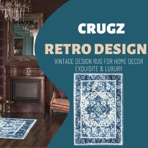 CRUGZ Machine Washable 2x6 Feet Entryway Runner Rug, Ultra Soft Faux Wool Bedside Runner Rugs Non-Slip Floral Runners for Hallway, Kitchen, Vintage Room Decor Runner Rug (Blue/White, 2'x6') in Saudi Arabia