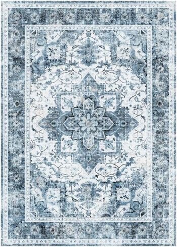 CRUGZ Machine Washable 2x6 Feet Entryway Runner Rug, Ultra Soft Faux Wool Bedside Runner Rugs Non-Slip Floral Runners for Hallway, Kitchen, Vintage Room Decor Runner Rug (Blue/White, 2'x6') in Saudi Arabia