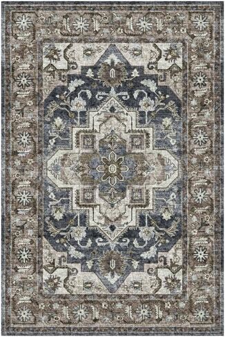 CRUGZ Machine Washable 2x6 Feet Entryway Runner Rug, Ultra Soft Faux Wool Bedside Runner Rugs Non-Slip Floral Runners for Hallway, Kitchen, Vintage Room Decor Runner Rug (Blue/White, 2'x6') in Saudi Arabia