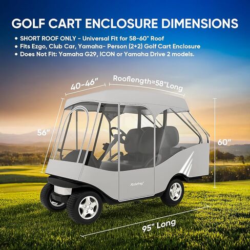 Rosefray Golf Cart Enclosure,2+2 Golf Cart Drivable Enclosure Rain Cover Short Roof 58" EZGO, Club Car- Durable Door Zipper - (4 Seater Golf Cart Cover) Glowing at Night in Saudi Arabia