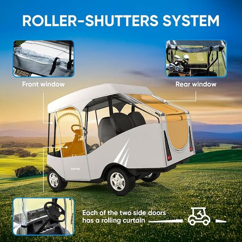 Rosefray Golf Cart Enclosure,2+2 Golf Cart Drivable Enclosure Rain Cover Short Roof 58" EZGO, Club Car- Durable Door Zipper - (4 Seater Golf Cart Cover) Glowing at Night in Saudi Arabia