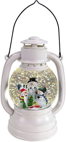 فانوس Alpine Corporation مقاس 8 بوصات ارتفاعًا للثلج الأبيض لعيد الميلاد مع ضوء LED أبيض دافئ in Kuwait