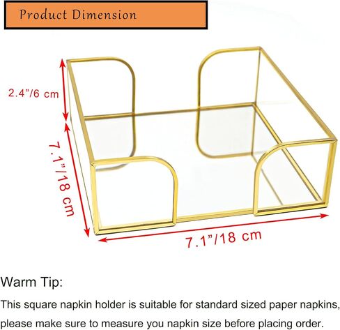 Napkin Holder for Table,Glass Napkin Holders for Kitchen,Flat Napkin Holders for Paper Napkins,Stylish Gold Luncheon Napkin Holder Suitable for Kitchen Dining Table Party Bar Decor in Saudi Arabia