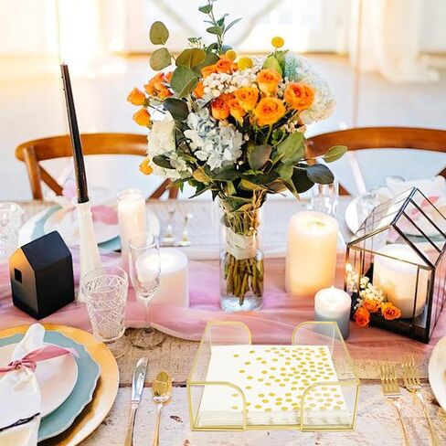 Napkin Holder for Table,Glass Napkin Holders for Kitchen,Flat Napkin Holders for Paper Napkins,Stylish Gold Luncheon Napkin Holder Suitable for Kitchen Dining Table Party Bar Decor in Saudi Arabia