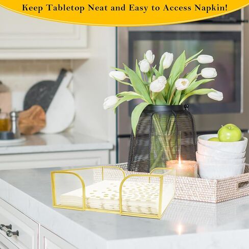 Napkin Holder for Table,Glass Napkin Holders for Kitchen,Flat Napkin Holders for Paper Napkins,Stylish Gold Luncheon Napkin Holder Suitable for Kitchen Dining Table Party Bar Decor in Saudi Arabia