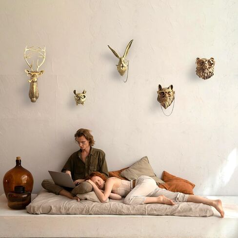 Artocery Brass Animal Head Wall Decor Gold Animal Heads Shaped Wall Hanging for Living Room Bath Room Kitchen Gardening Pub and Bar Decor for Wall Gift Ideas for Woman for Man (5pcs-brass) in Saudi Arabia
