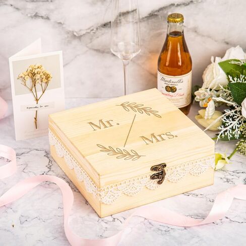Keepsake Box with Lid Wooden Memory Box with Lace Edge for Couples Mr Mrs Weddings Anniversary Bridal Shower Birthday Gifts in Saudi Arabia