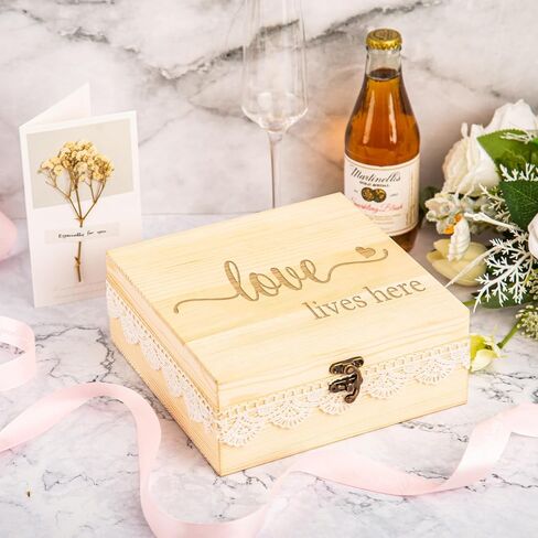 Keepsake Box with Lid Wooden Memory Box with Lace Edge for Couples Mr Mrs Weddings Anniversary Bridal Shower Birthday Gifts in Saudi Arabia