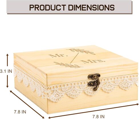 Keepsake Box with Lid Wooden Memory Box with Lace Edge for Couples Mr Mrs Weddings Anniversary Bridal Shower Birthday Gifts in Saudi Arabia