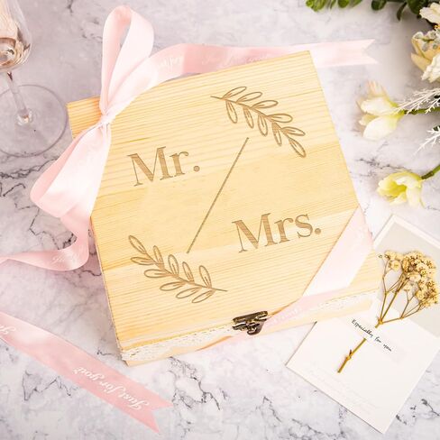Keepsake Box with Lid Wooden Memory Box with Lace Edge for Couples Mr Mrs Weddings Anniversary Bridal Shower Birthday Gifts in Saudi Arabia