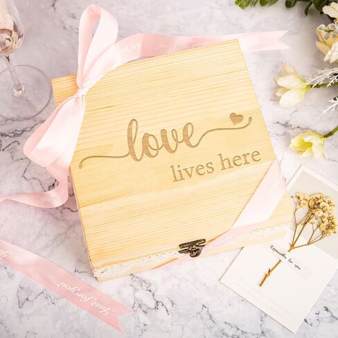 Keepsake Box with Lid Wooden Memory Box with Lace Edge for Couples Mr Mrs Weddings Anniversary Bridal Shower Birthday Gifts in Saudi Arabia
