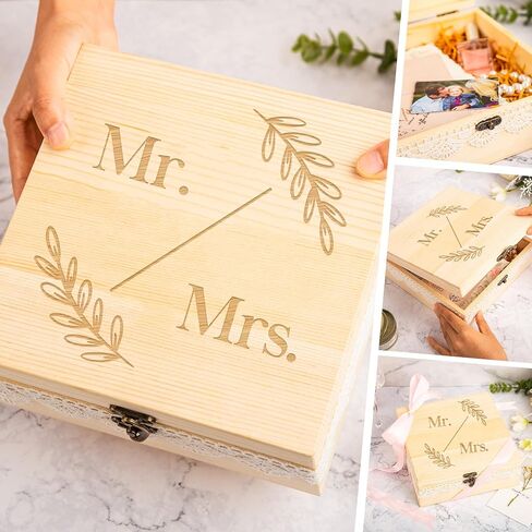 Keepsake Box with Lid Wooden Memory Box with Lace Edge for Couples Mr Mrs Weddings Anniversary Bridal Shower Birthday Gifts in Saudi Arabia