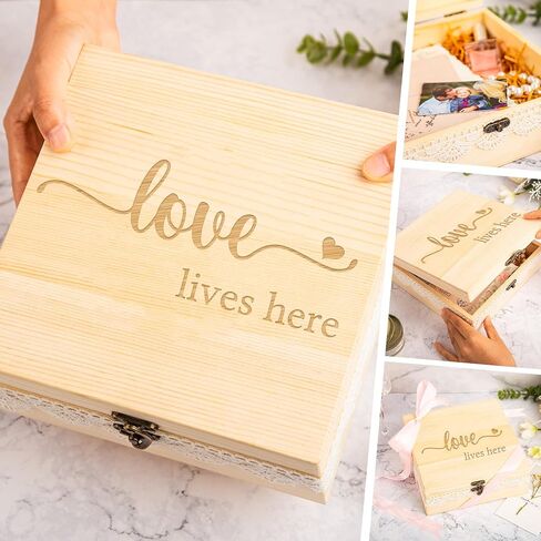 Keepsake Box with Lid Wooden Memory Box with Lace Edge for Couples Mr Mrs Weddings Anniversary Bridal Shower Birthday Gifts in Saudi Arabia