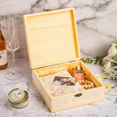 Keepsake Box with Lid Wooden Memory Box with Lace Edge for Couples Mr Mrs Weddings Anniversary Bridal Shower Birthday Gifts in Saudi Arabia