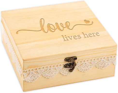 Keepsake Box with Lid Wooden Memory Box with Lace Edge for Couples Mr Mrs Weddings Anniversary Bridal Shower Birthday Gifts in Saudi Arabia