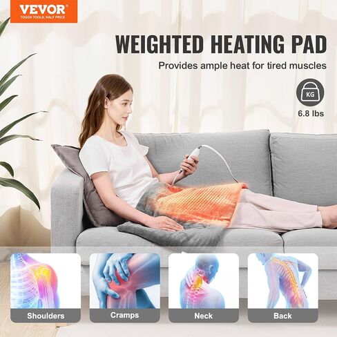 VEVOR Weighted Heating Pad, 17" x 33" Electric Heat Pad for Pain Relief, 6.8 lbs Electric Heating Pad with 4 Temperature Settings, 2-Hour Auto-Off, Weighted Heated Pad for Back Neck Shoulder Abdomen in Saudi Arabia