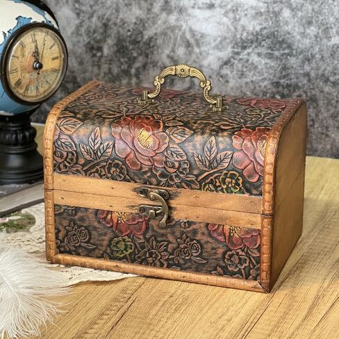 Treasure Chest Box, Vintage Wooden Storage Box, Decorative Boxes with Lids, Trinket Jewelry Box Keepsake Box, Gifts For Kids Home Decor (Vintage Yellow, Large) in Saudi Arabia