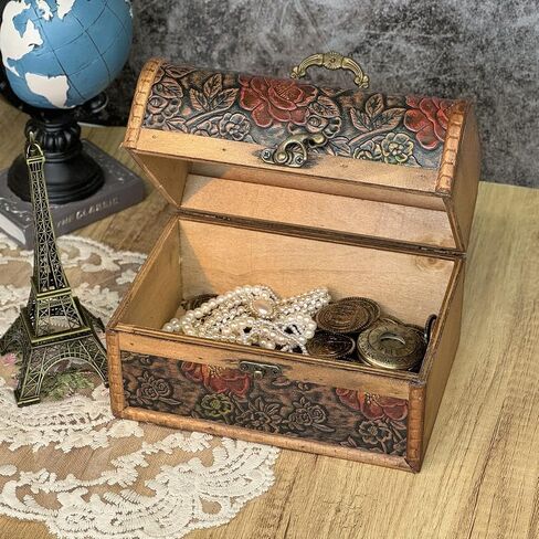 Treasure Chest Box, Vintage Wooden Storage Box, Decorative Boxes with Lids, Trinket Jewelry Box Keepsake Box, Gifts For Kids Home Decor (Vintage Yellow, Large) in Saudi Arabia