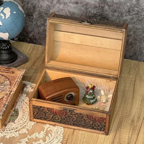 Treasure Chest Box, Vintage Wooden Storage Box, Decorative Boxes with Lids, Trinket Jewelry Box Keepsake Box, Gifts For Kids Home Decor (Vintage Yellow, Large) in Saudi Arabia