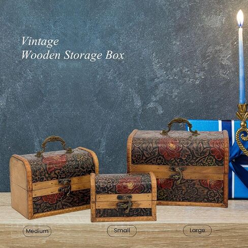 Treasure Chest Box, Vintage Wooden Storage Box, Decorative Boxes with Lids, Trinket Jewelry Box Keepsake Box, Gifts For Kids Home Decor (Vintage Yellow, Large) in Saudi Arabia