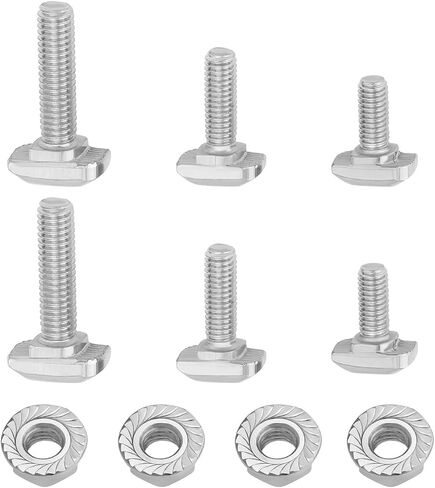 15Set M6 T Slot Drop-in Bolt with M6 Hexagon Flange Nut Kits Carbon Steel Nickel Plated Hammer Head T-Bolt T Shape Stud Sliding Screw for T Slot 8mm 30 Series Aluminum Profile in Saudi Arabia