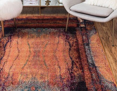 Unique Loom Estrella Collection Rustic, Distressed, Modern, Abstract Area Rug, 7 ft x 10 ft, Orange/Black in Saudi Arabia