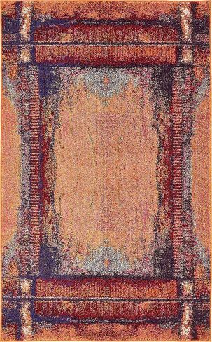 Unique Loom Estrella Collection Rustic, Distressed, Modern, Abstract Area Rug, 7 ft x 10 ft, Orange/Black in Saudi Arabia