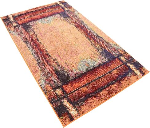 Unique Loom Estrella Collection Rustic, Distressed, Modern, Abstract Area Rug, 7 ft x 10 ft, Orange/Black in Saudi Arabia