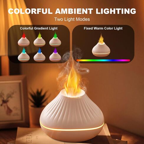 Colorful Volcano Diffuser Humidifier: Upgraded 160ml Fire Flame Humidifier Aroma Spray Diffusers with 7 Colors Changing Auto Off Function for Essential Oils Large Room (Full Crack Flame) in Saudi Arabia