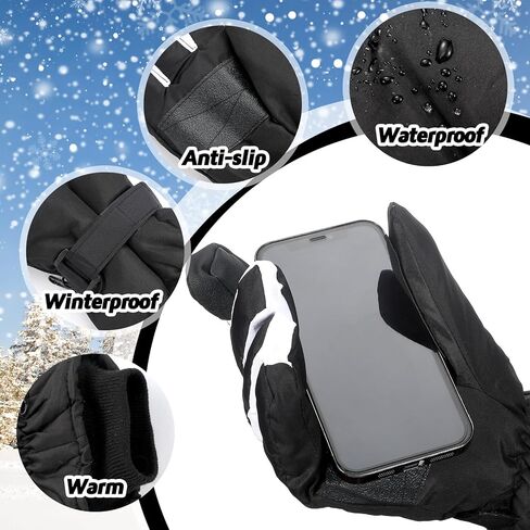 Tarpop 3 Pairs Mens Ski Gloves Winter Warm Gloves Adjustable Non Slip Gloves Snowboard Waterproof Warm Snow Gloves Men's Insulated Winter Gloves for Mens Cold Weather Skiing Snowboarding in Kuwait