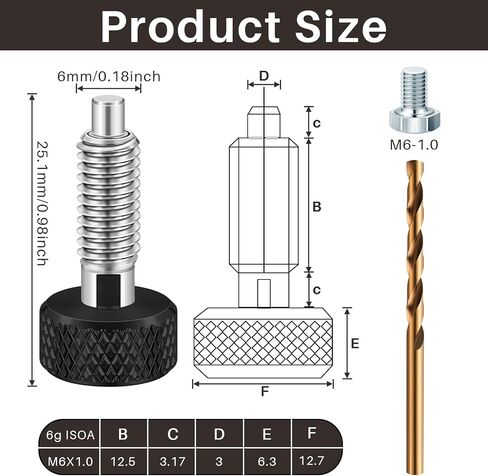 Zonon 4 Pcs Handle Quick Release Pins Kit with Drill Bit Hexagon Bolts Stainless Steel Knurled Hand Retractable Spring Plunger 1/4''-20 Thread Size 0.500'' Thread Length Spring Pin for Rolling Toolbox in Saudi Arabia