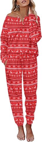 Ekouaer Pajamas Women's Waffle Knit Sleepwear Long Sleeve Top with Pants Casual Pjs Loungewear Set S-XXL in Kuwait