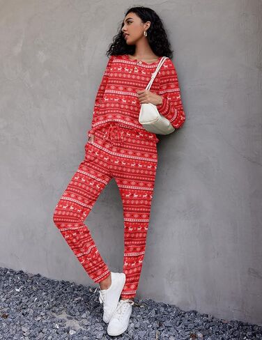 Ekouaer Pajamas Women's Waffle Knit Sleepwear Long Sleeve Top with Pants Casual Pjs Loungewear Set S-XXL in Kuwait