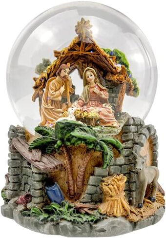 مشهد الميلاد سنو غلوب، 100 مم العائلة المقدسة الموسيقية اللامعة زخرفة الكرة المائية تلعب لحن الليل الصامت، عيد الميلاد الراتنج صندوق الموسيقى الديكور in Kuwait