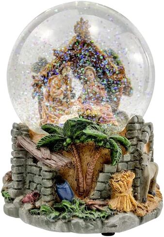 مشهد الميلاد سنو غلوب، 100 مم العائلة المقدسة الموسيقية اللامعة زخرفة الكرة المائية تلعب لحن الليل الصامت، عيد الميلاد الراتنج صندوق الموسيقى الديكور in Kuwait