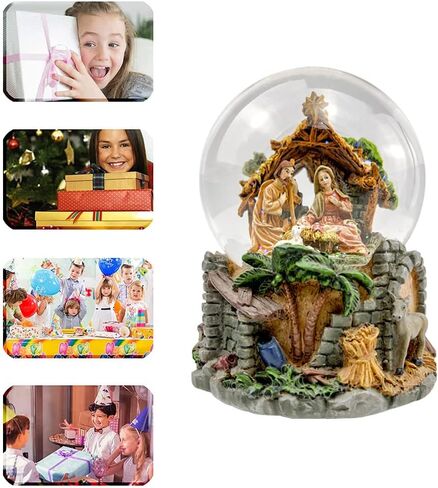 مشهد الميلاد سنو غلوب، 100 مم العائلة المقدسة الموسيقية اللامعة زخرفة الكرة المائية تلعب لحن الليل الصامت، عيد الميلاد الراتنج صندوق الموسيقى الديكور in Kuwait