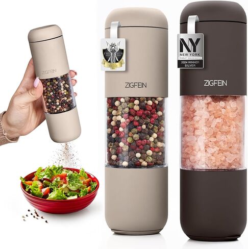 Manual Salt and Pepper Grinder Set - Stainless Steel, Ceramic, Glass Adjustable Shakers in Light-brown/Brown, 2-Pack - Refillable Pepper Grinder & Salt Grinder Manual with Award Winning Design in Saudi Arabia