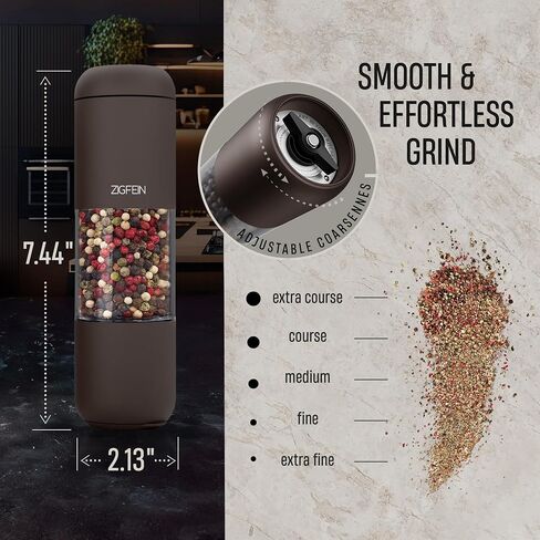 Manual Salt and Pepper Grinder Set - Stainless Steel, Ceramic, Glass Adjustable Shakers in Light-brown/Brown, 2-Pack - Refillable Pepper Grinder & Salt Grinder Manual with Award Winning Design in Saudi Arabia