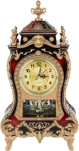 Qiilu Tall Gold Mantel Clock Antique Table Clock, Vintage Plastic Table Clock Antique Home Hotel Decorative Desk Alarm Clocks (White) in Saudi Arabia
