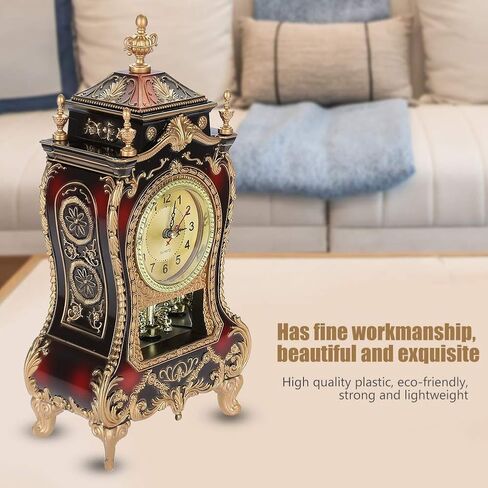 Qiilu Tall Gold Mantel Clock Antique Table Clock, Vintage Plastic Table Clock Antique Home Hotel Decorative Desk Alarm Clocks (White) in Saudi Arabia