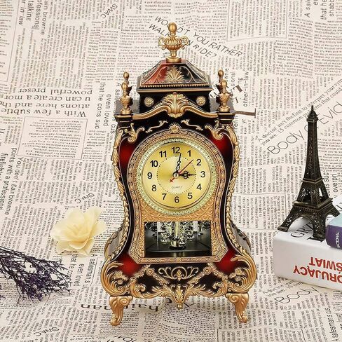 Qiilu Tall Gold Mantel Clock Antique Table Clock, Vintage Plastic Table Clock Antique Home Hotel Decorative Desk Alarm Clocks (White) in Saudi Arabia