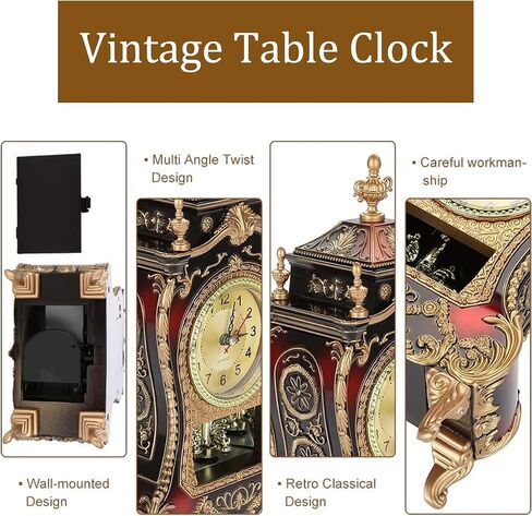 Qiilu Tall Gold Mantel Clock Antique Table Clock, Vintage Plastic Table Clock Antique Home Hotel Decorative Desk Alarm Clocks (White) in Saudi Arabia