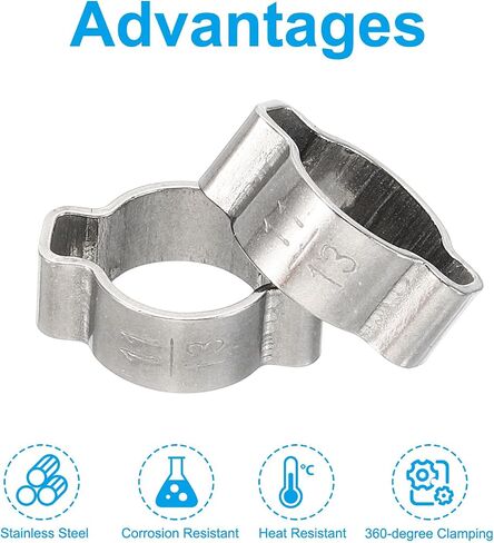 PATIKIL 10 Pack 28-31mm Double Ear Hose Clamp, 304 Stainless Steel O Clip Crimp Rings for Fuel Petrol Pipe Tube Fitting Connections, Silver Tone in Saudi Arabia