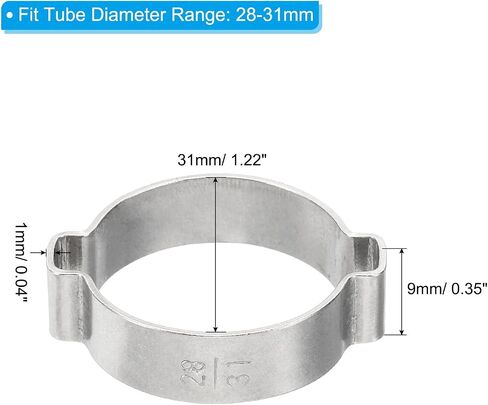 PATIKIL 10 Pack 28-31mm Double Ear Hose Clamp, 304 Stainless Steel O Clip Crimp Rings for Fuel Petrol Pipe Tube Fitting Connections, Silver Tone in Saudi Arabia
