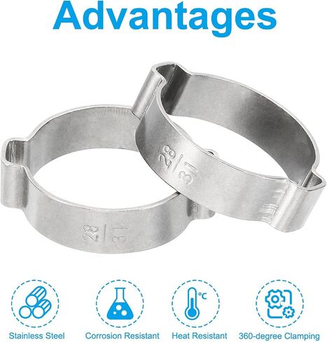 PATIKIL 10 Pack 28-31mm Double Ear Hose Clamp, 304 Stainless Steel O Clip Crimp Rings for Fuel Petrol Pipe Tube Fitting Connections, Silver Tone in Saudi Arabia
